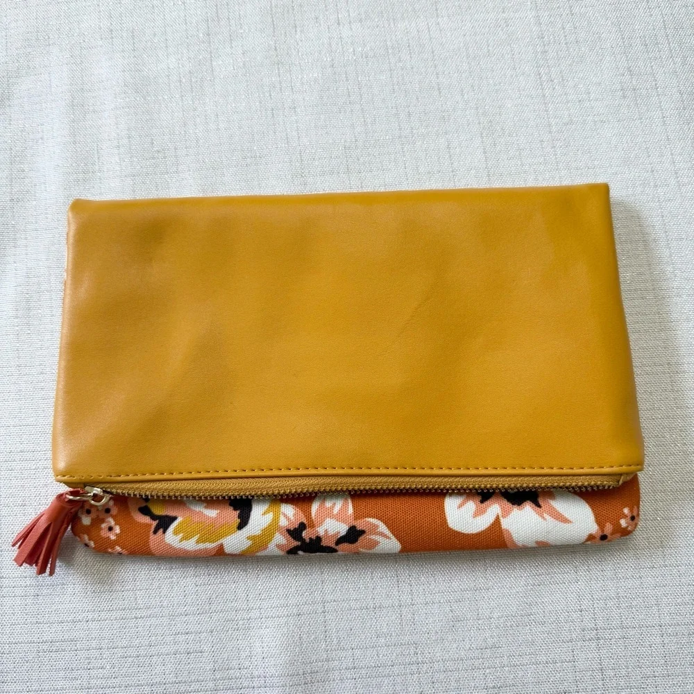 Rachel Pally Floral Zip Clutch Orange Canvas Tassel Travel Casual